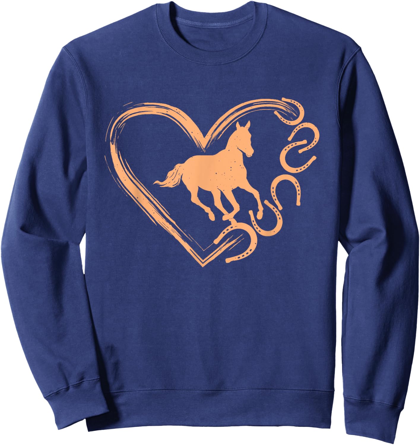 Horseshoe Heart Shaped Design - Horse Lover Horseback Riding Sweatshirt - Sweatshirt | Navy