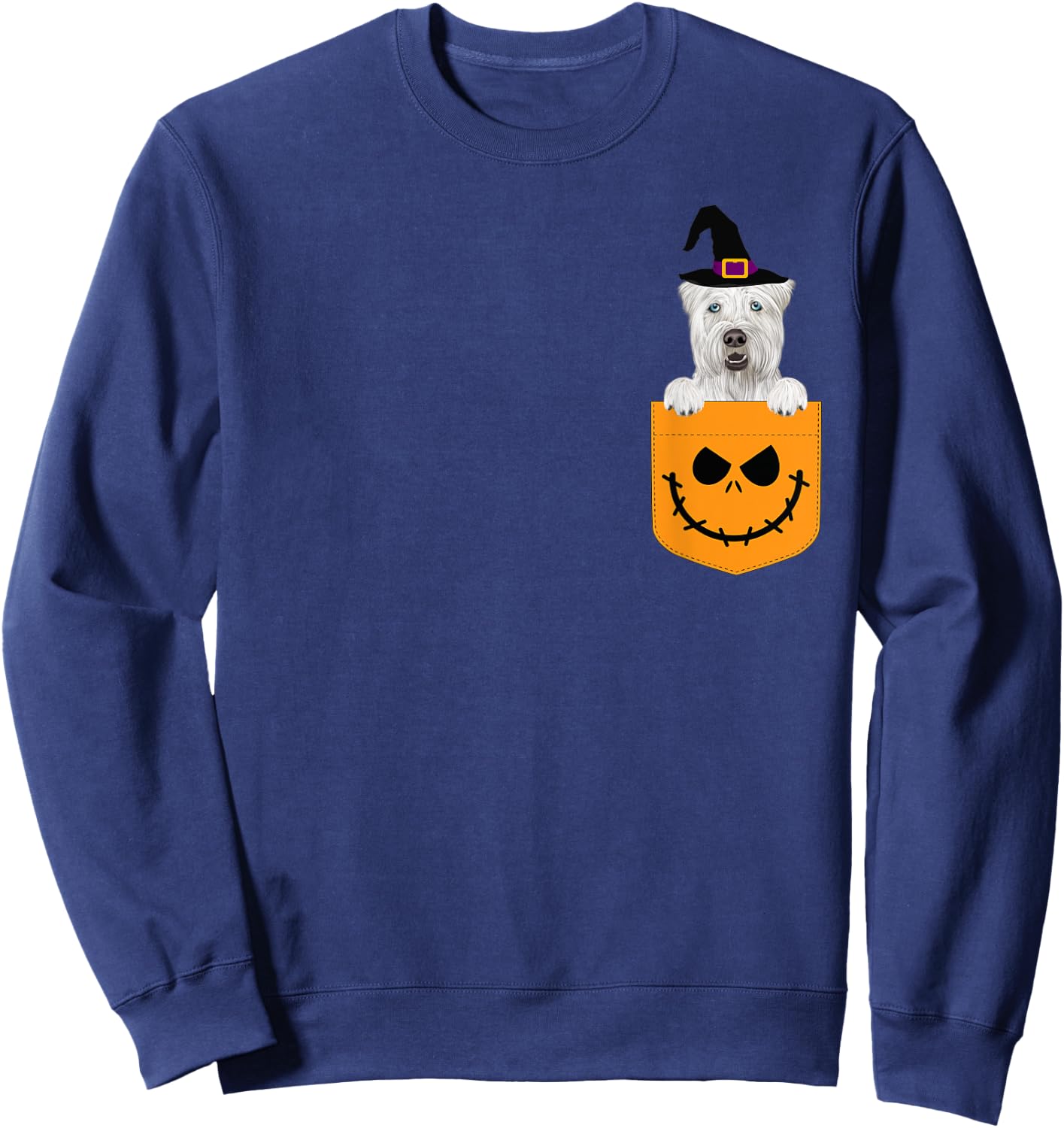 Halloween Pocket Soft Coated Wheaten Terrier Jack O Lantern Sweatshirt - Sweatshirt | Navy