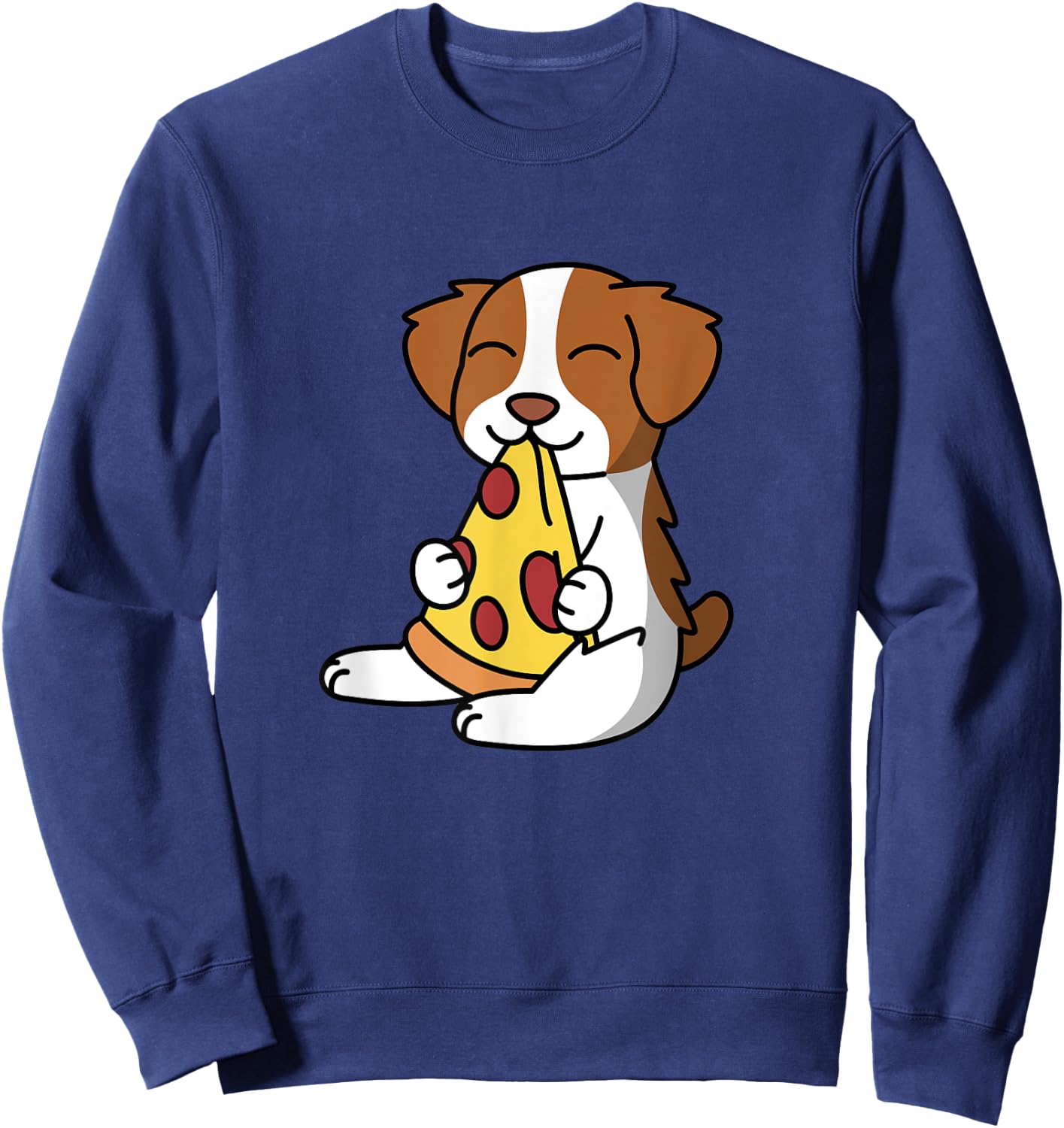 Brittany Spaniel Eating Pizza Dog Sweatshirt - Sweatshirt | Navy