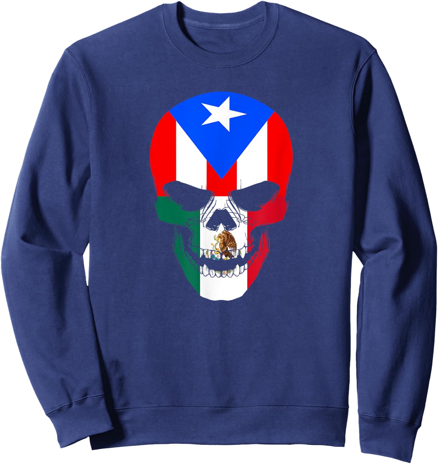 Half Mexican And Puerto Rican Rico Flag Mexirican Skull Men Sweatshirt - Sweatshirt | Navy