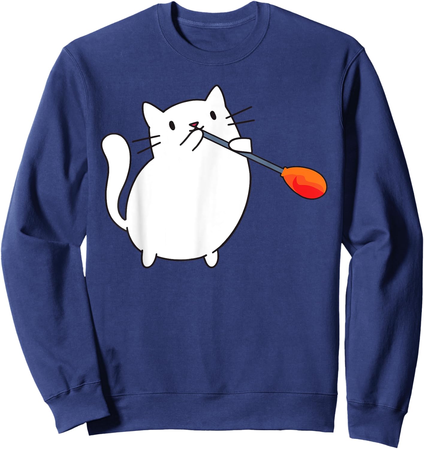 Glassworkers Gift Ideas Glassblowing Lover Cat Cute Funny Glassmith Glassblowing - Black, -Adults & Enthusiasts, , Short Sleeve, , All Seasons, Cartoon Pattern, Cat Theme Sweatshirt - Sweatshirt | Navy
