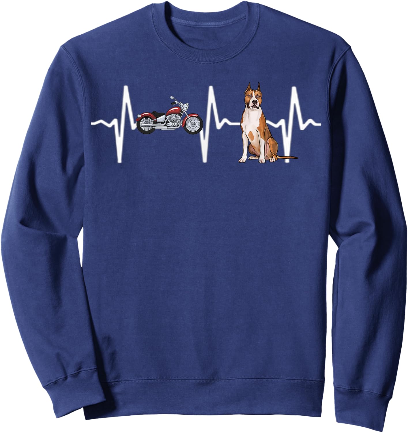 Motorcycle American Staffordshire Terrier Heartbeat Dog Men Women Kids Sweatshirt - Sweatshirt | Navy