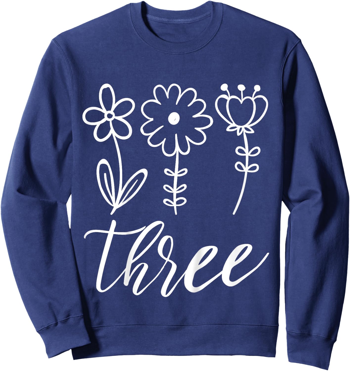 Floral Three 3 Year Old 3rd Birthday Gift Third Girl Toddler Sweatshirt - Sweatshirt | Navy