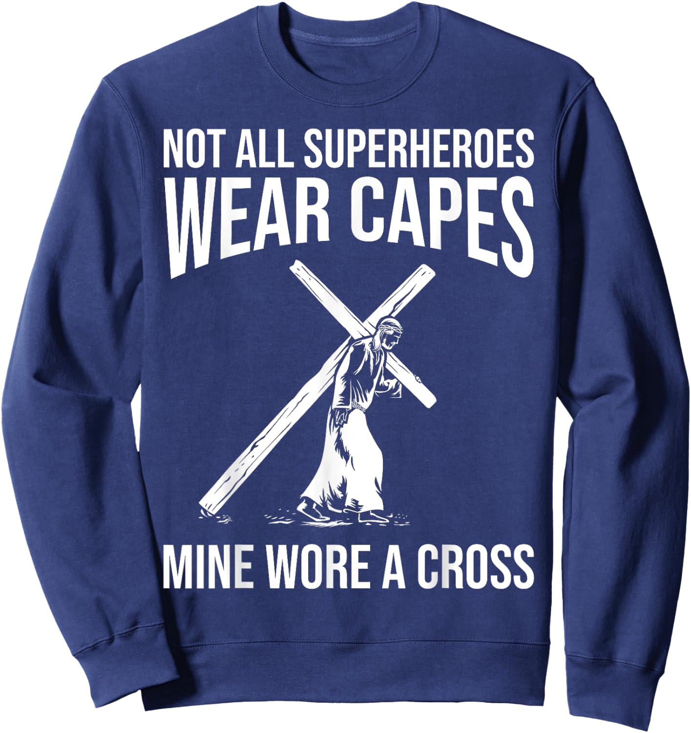 Funny Jesus Superhero Design Men Women Jesus Christ Cross Sweatshirt - Sweatshirt | Navy