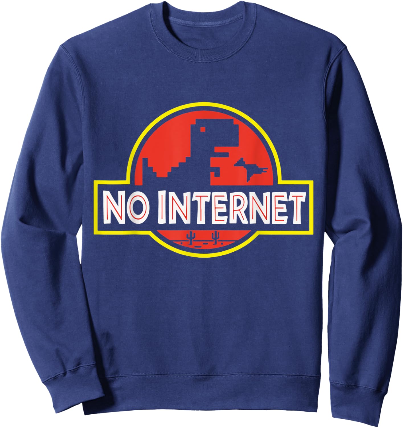 No Internet Funny Gamer Pixel T-Rex Dinosaur Logo Sweatshirt - Sweatshirt | Navy