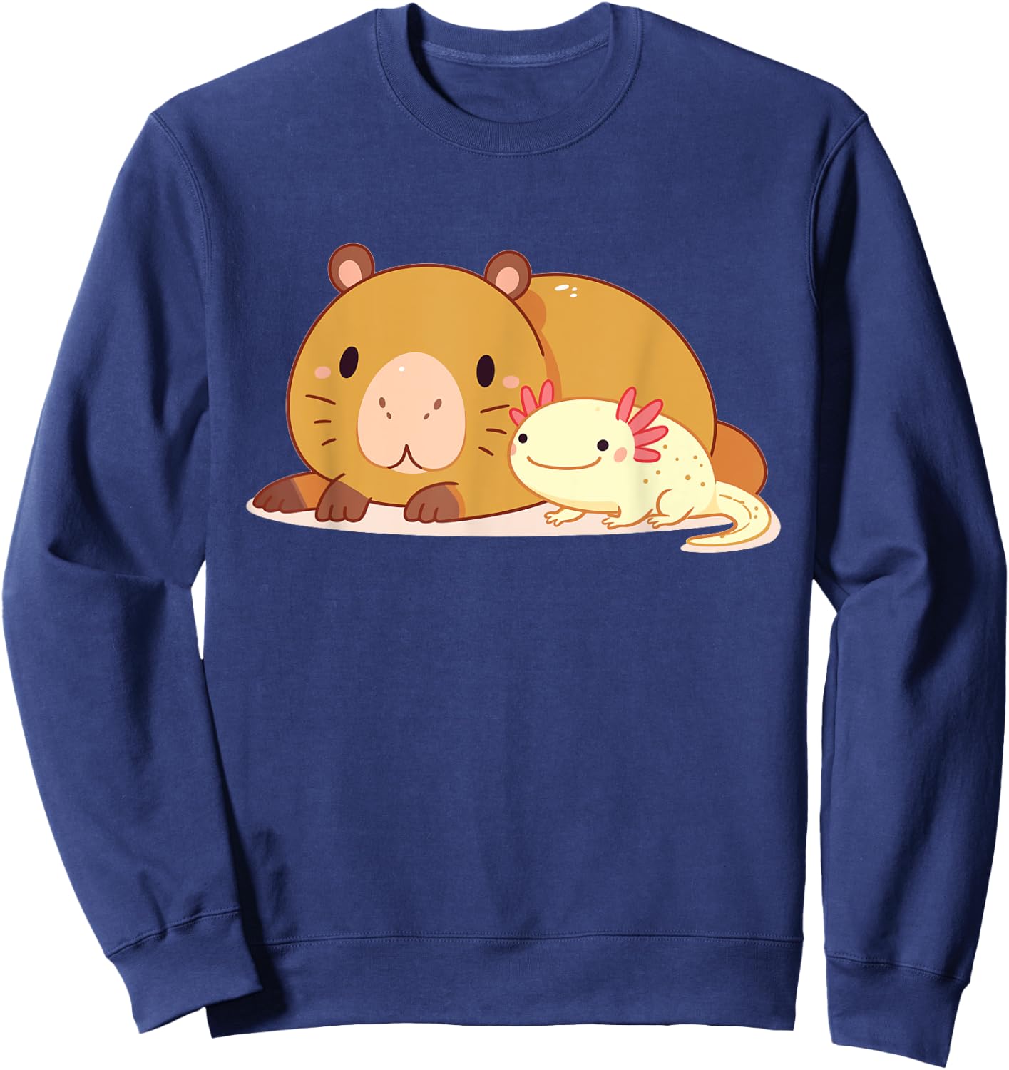 Cute Thick Axolotl With Capybara Sweatshirt - Sweatshirt | Navy