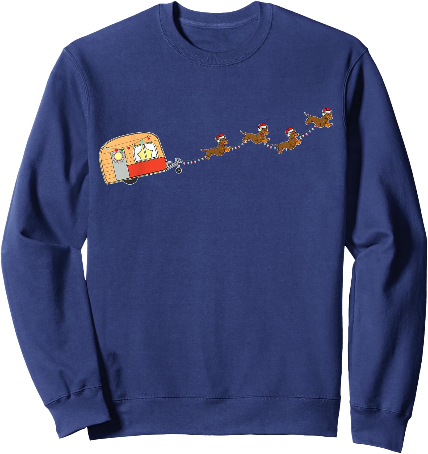 Camper Van Christmas Dachshund Sleigh Doxie Dog X-mas Pajama Women Kids Sweatshirt - Sweatshirt | Navy
