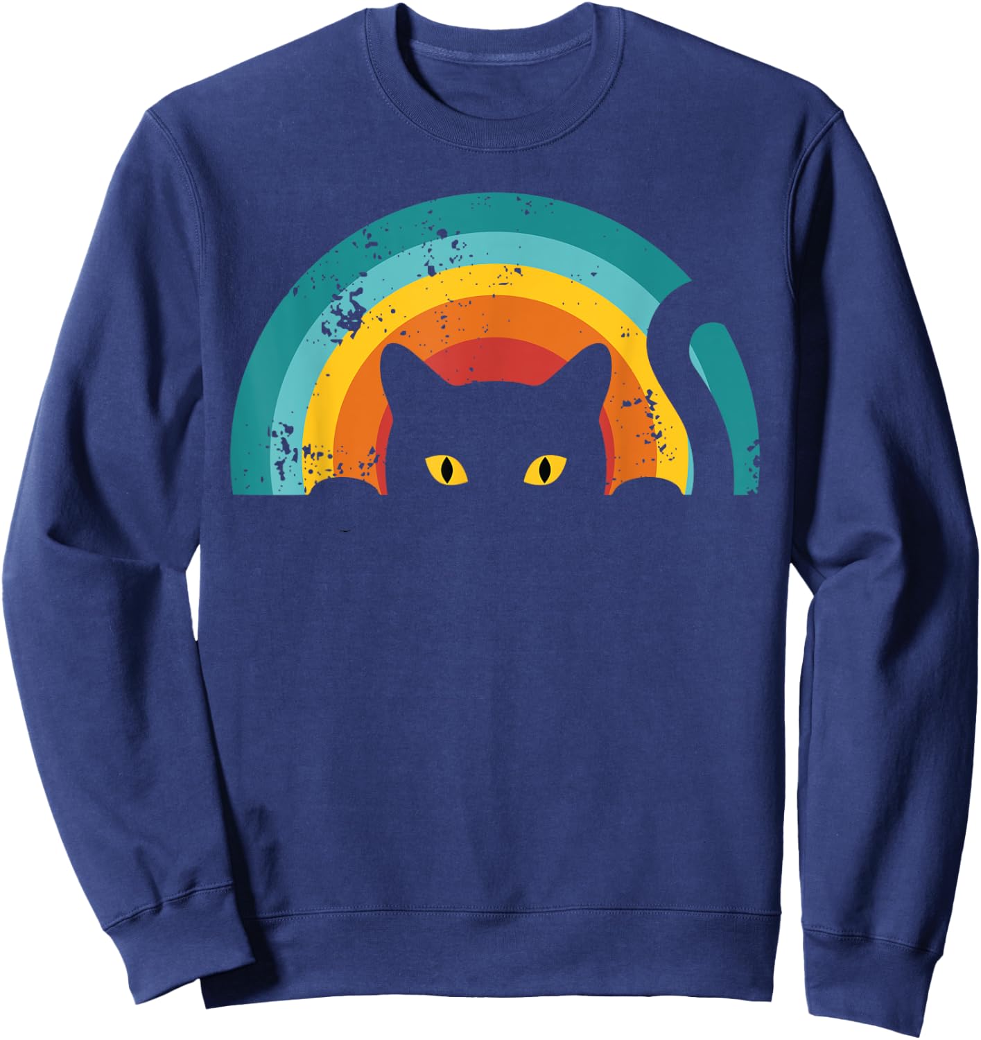 Vintage Style Cat Retro Distressed Cat Sweatshirt - Sweatshirt | Navy