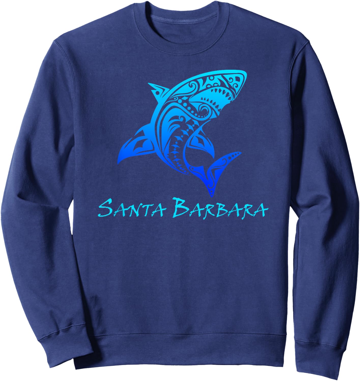Santa Barbara, California Vintage Vacation Tribal Shark Sweatshirt - Sweatshirt | Navy