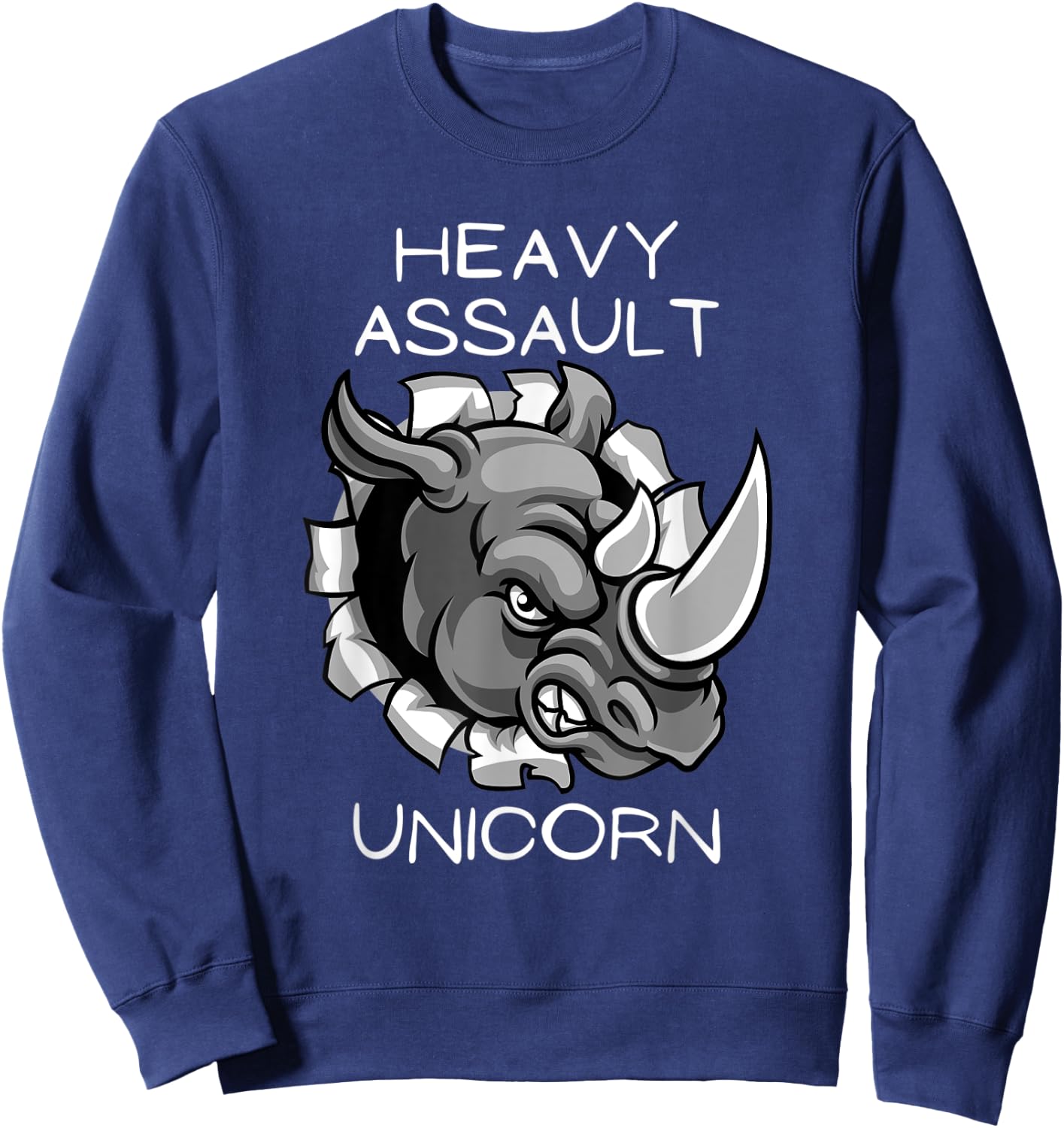 Funny Heavy Assault Unicorn Rhinoceros Cartoon Sweatshirt - Sweatshirt | Navy