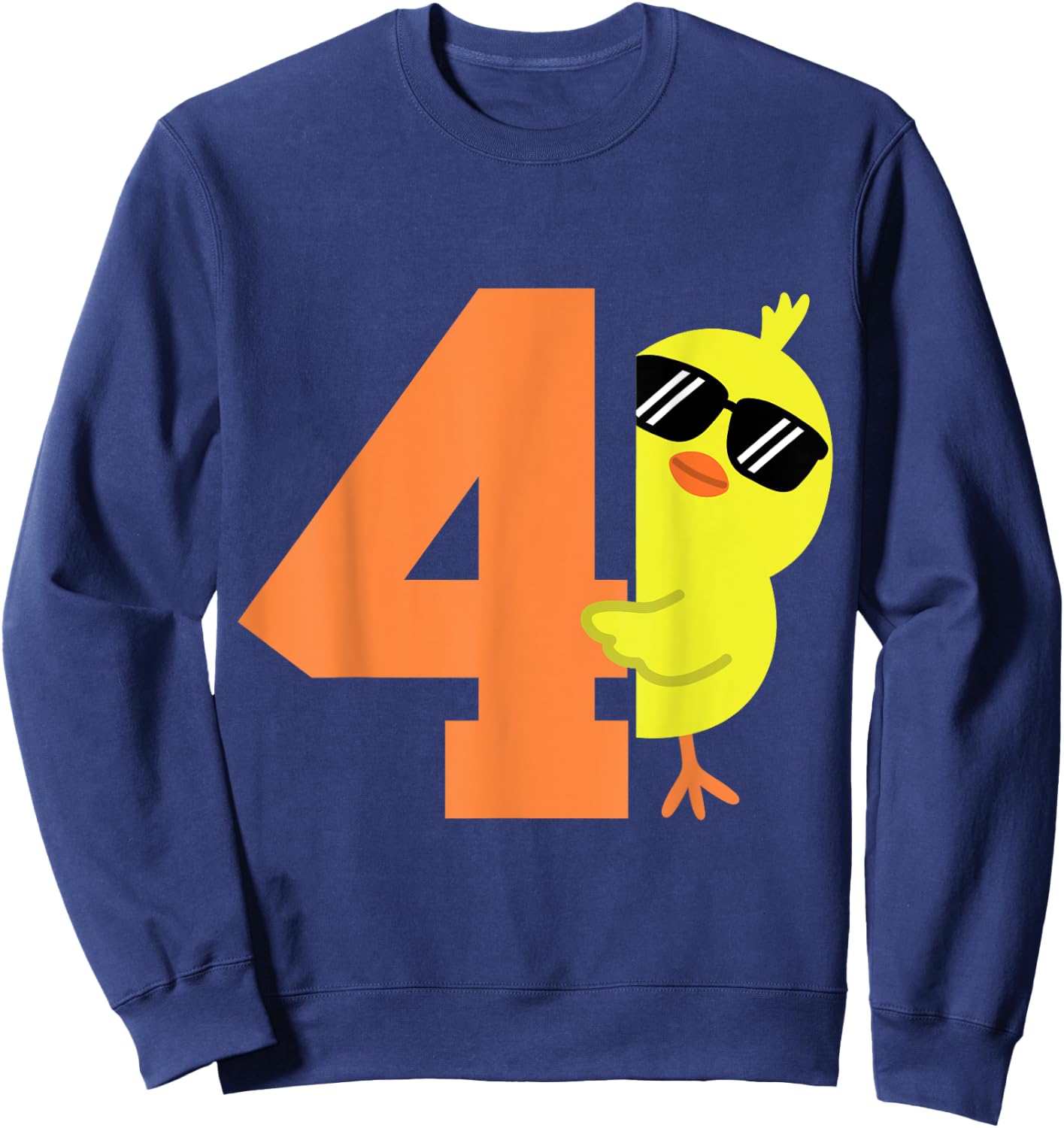 Kids 4th Birthday Chicken Themed Cute 4 Year Old Boys Chick Sweatshirt - Sweatshirt | Navy