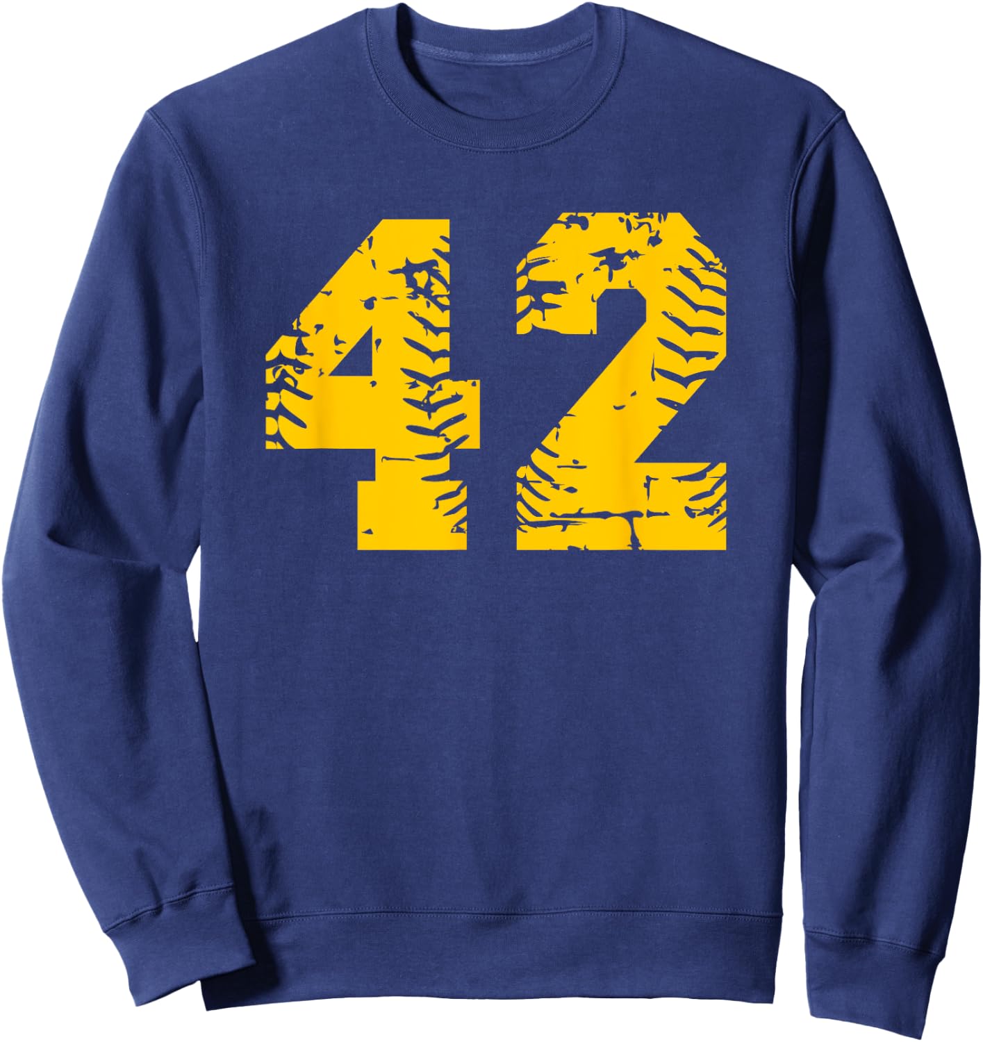 Number #42 Baseball Softball Yellow Number Sweatshirt - Sweatshirt | Navy