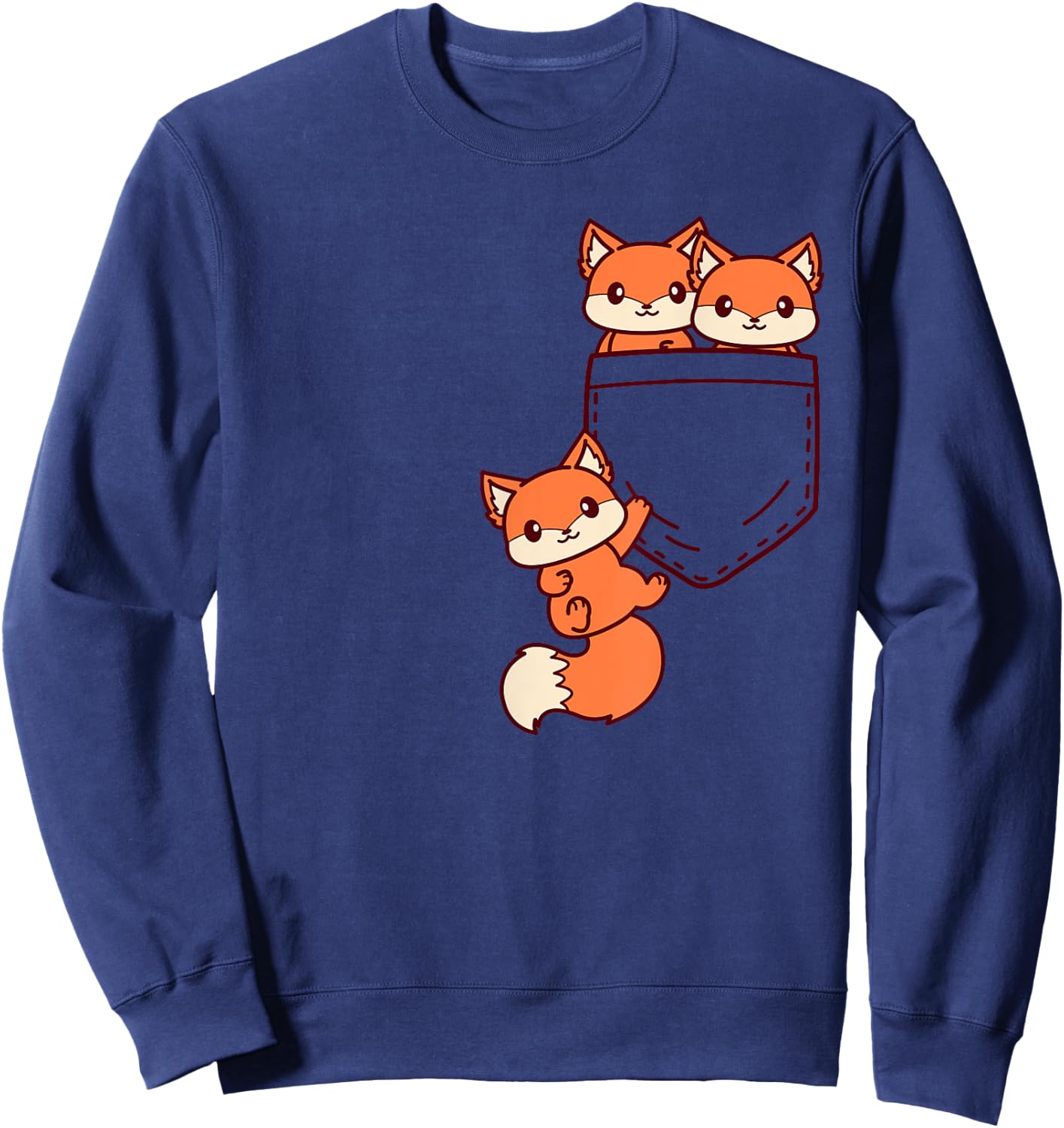 For Fox Lovers Cute Kawaii Baby Fox In Pocket Sweatshirt - Sweatshirt | Navy