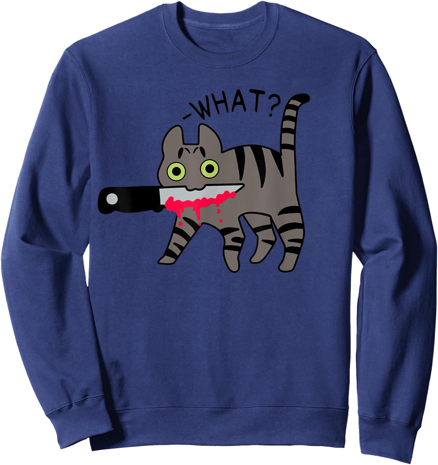 Cat What? Murderous Grey Tabby Cat With Knife Halloween Women Sweatshirt - Sweatshirt | Navy