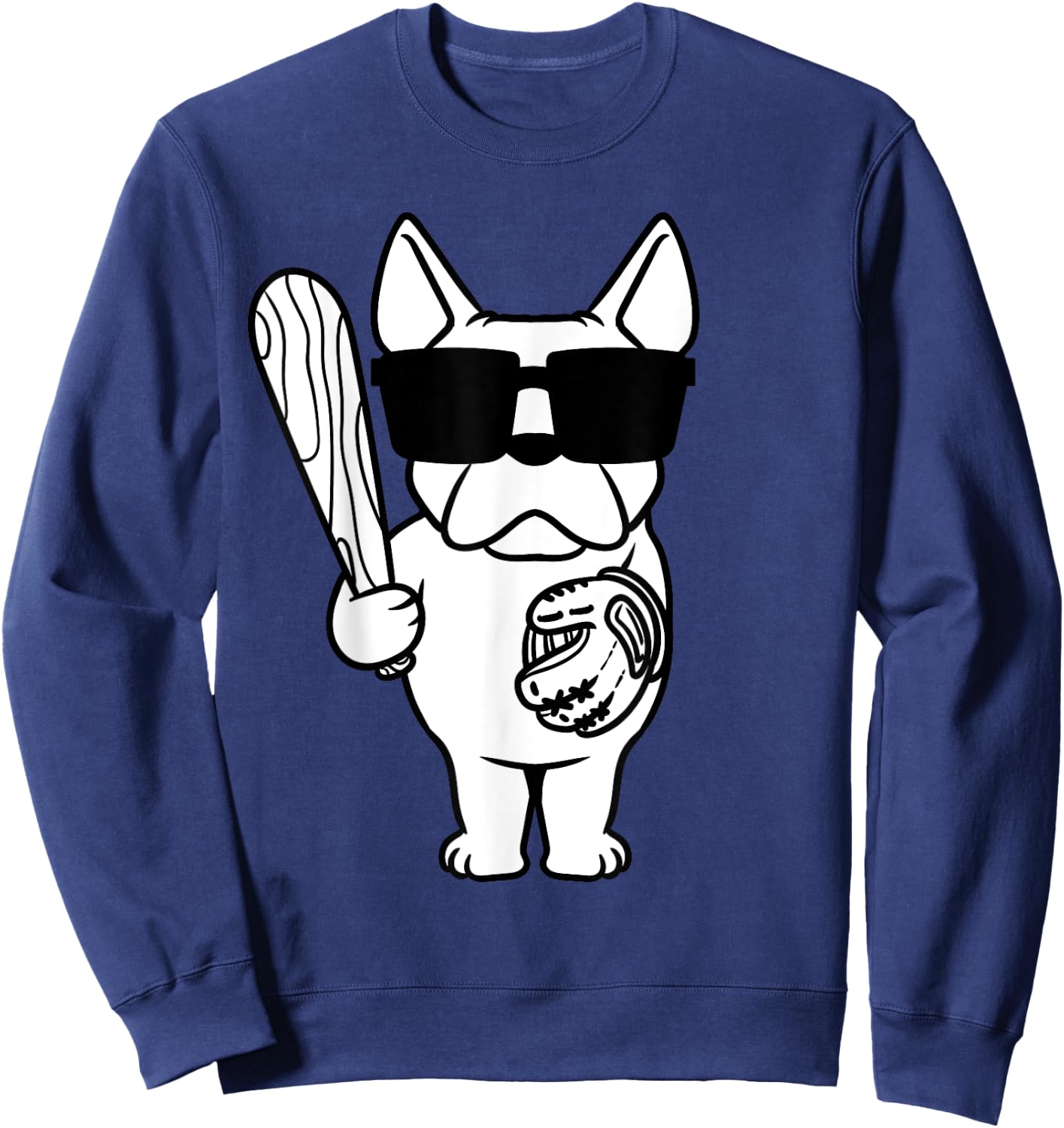 French Bulldog Dog With Baseball Bat And Glove Baseball Women Girls Kids Sweatshirt - Sweatshirt | Navy