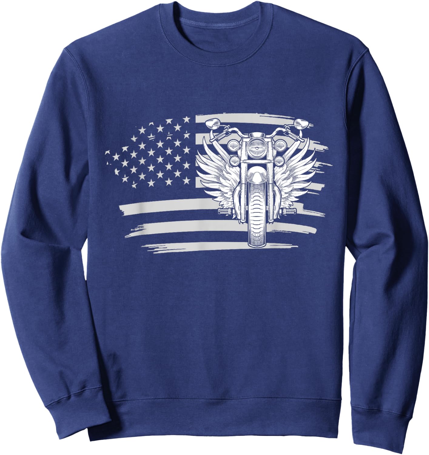 Patriotic American Biker Motorcycle Rider Gift US Flag Biker Men Sweatshirt - Sweatshirt | Navy