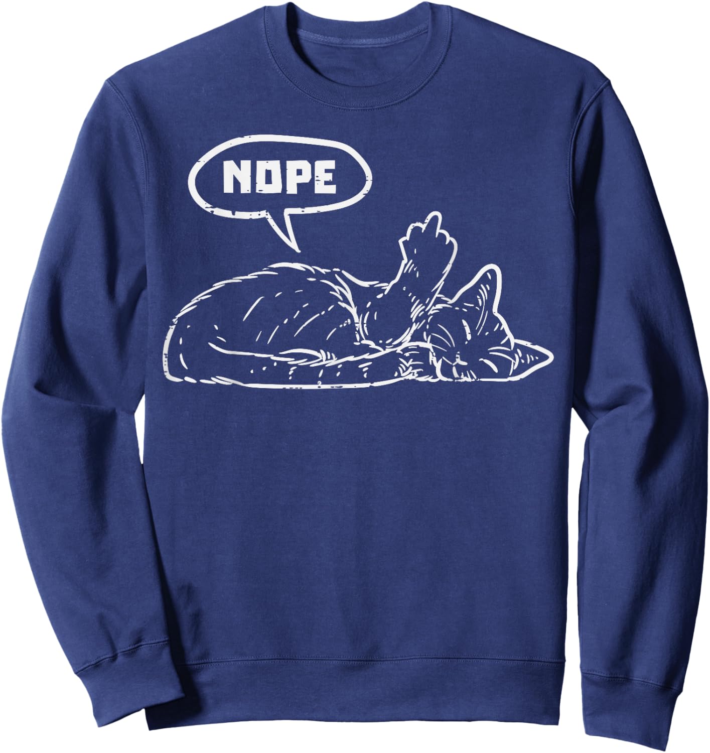 Cat Nope Finger Funny Lazy Kitten Feline Animal Lover Sweatshirt - Sweatshirt | Navy