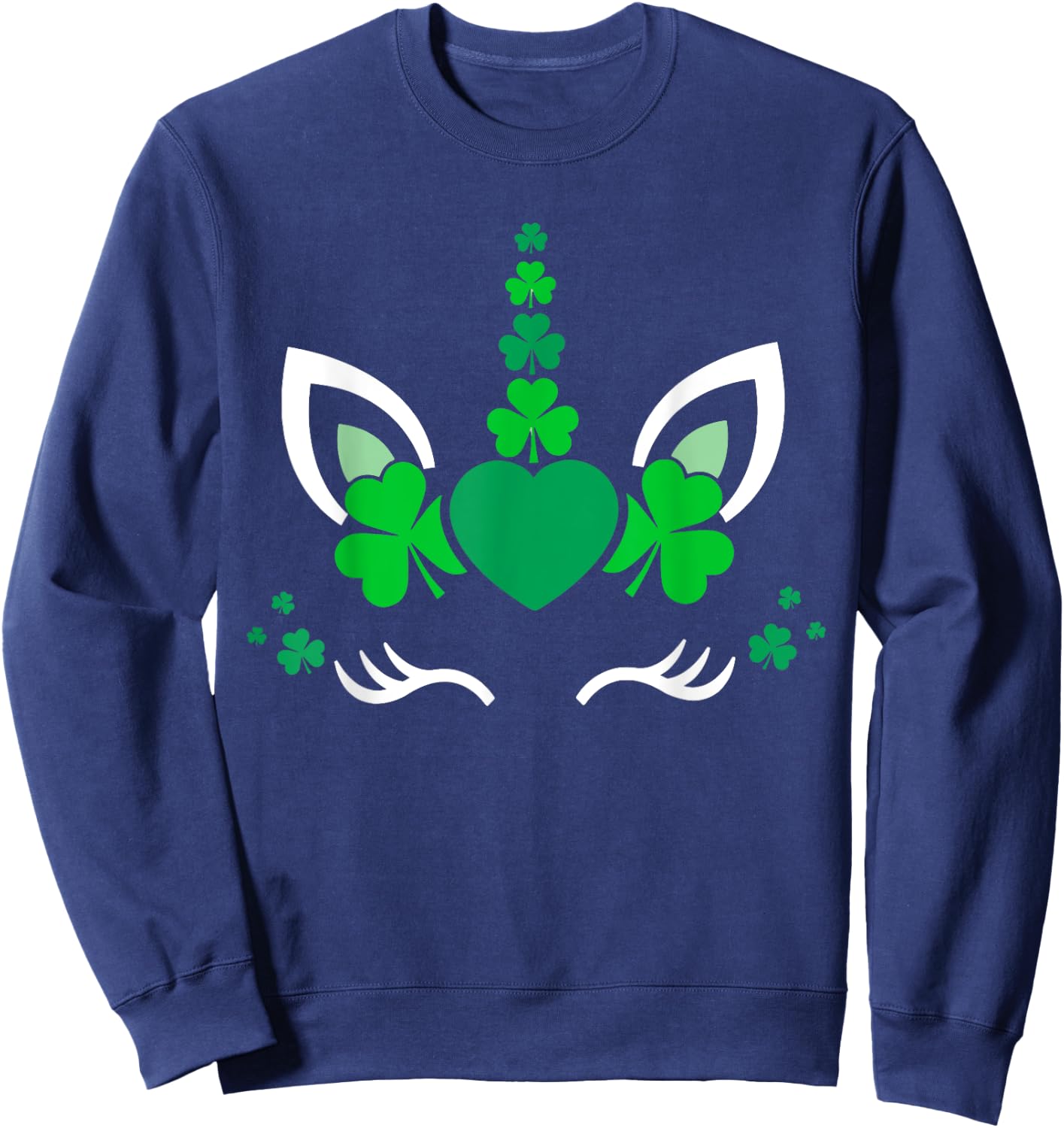 Unicorn Face St Patricks Day Irish Shamrock Women Girls Kids Sweatshirt - Sweatshirt | Navy