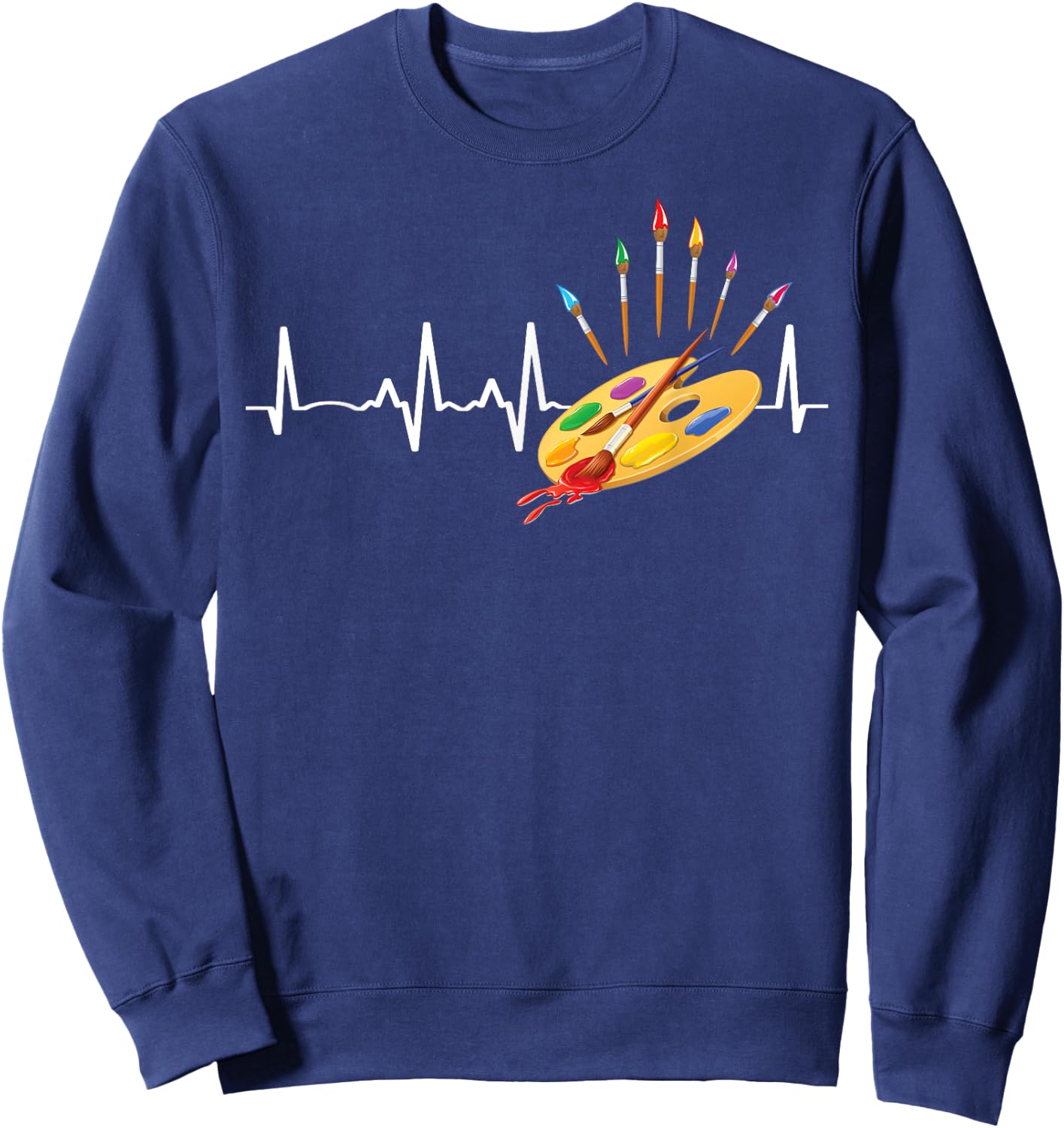 Paint Brush Palette Heartbeat Artist/Painter/Art Teacher Fun Men Women Kids Sweatshirt - Sweatshirt | Navy