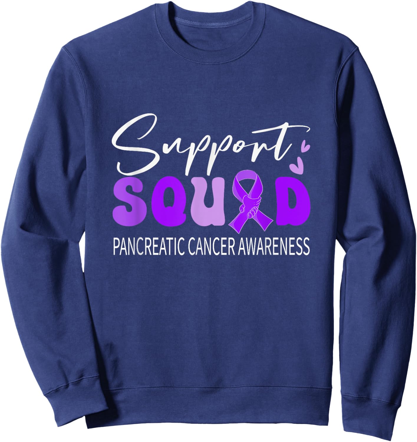 Support Squad Purple Ribbon Pancreatic Cancer Awareness Sweatshirt - Sweatshirt | Navy