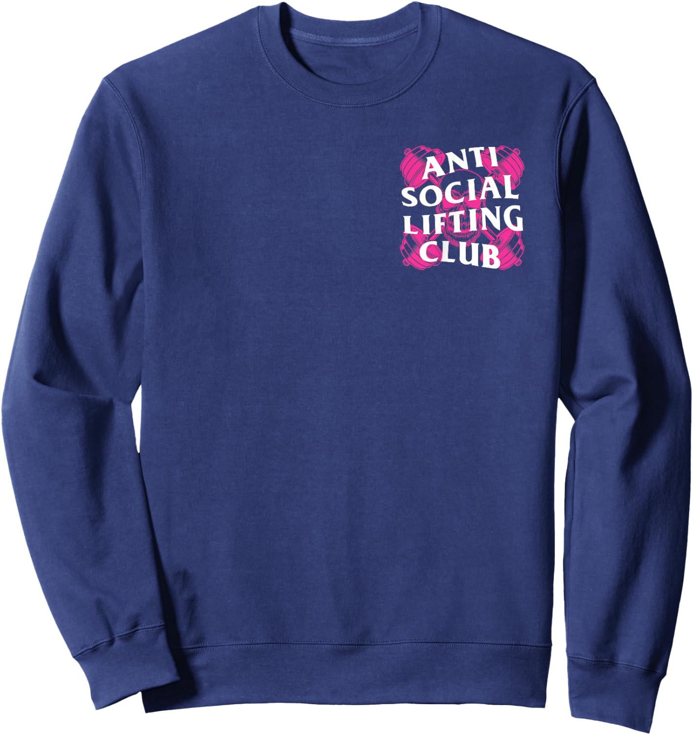 Anti Social Lifting Club: Barbells Crossed Skull (Hot Pink) Sweatshirt - Sweatshirt | Navy