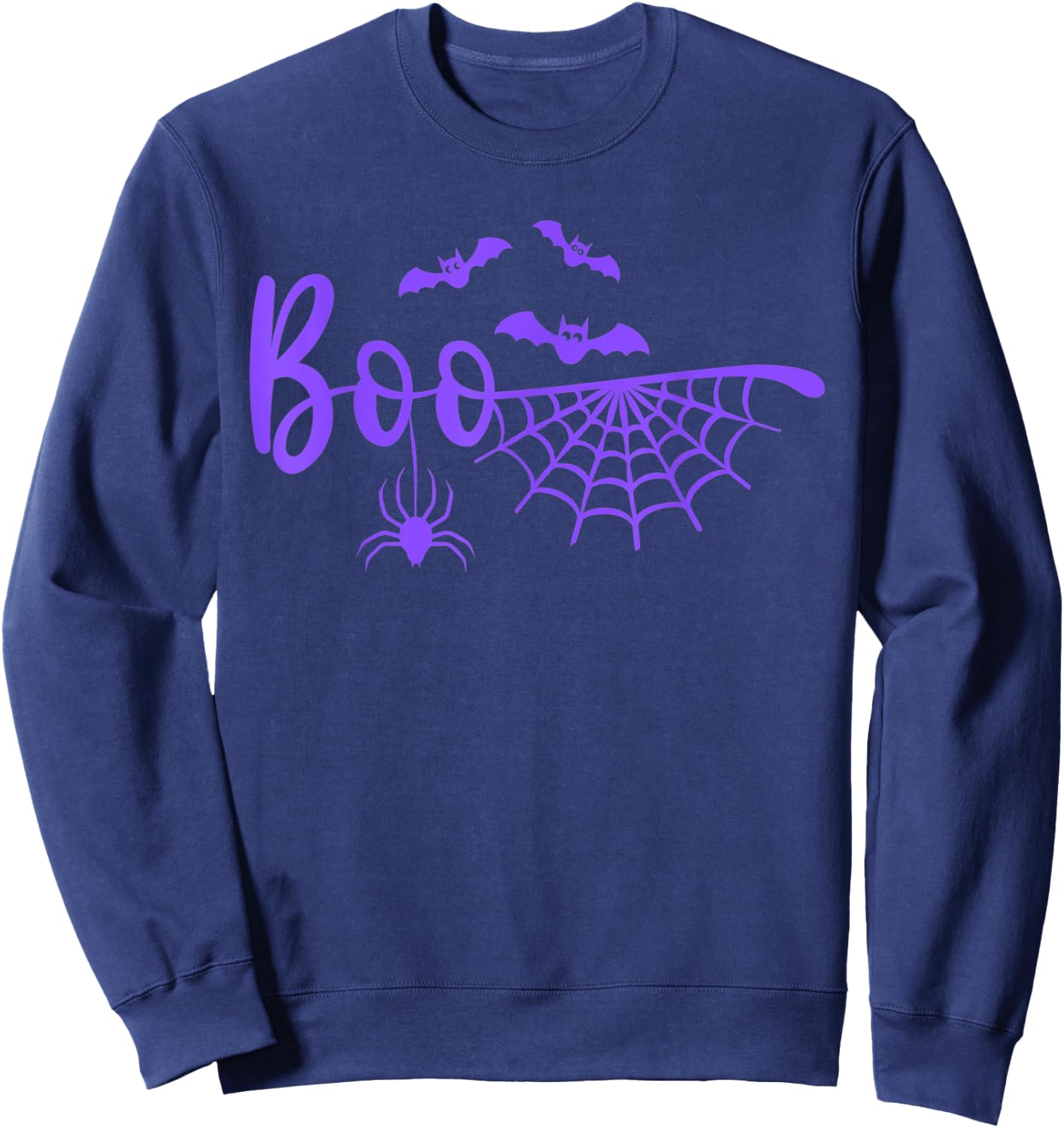 Boo with Web, Spider, and Bats in purple Halloween Sweatshirt - Sweatshirt | Navy