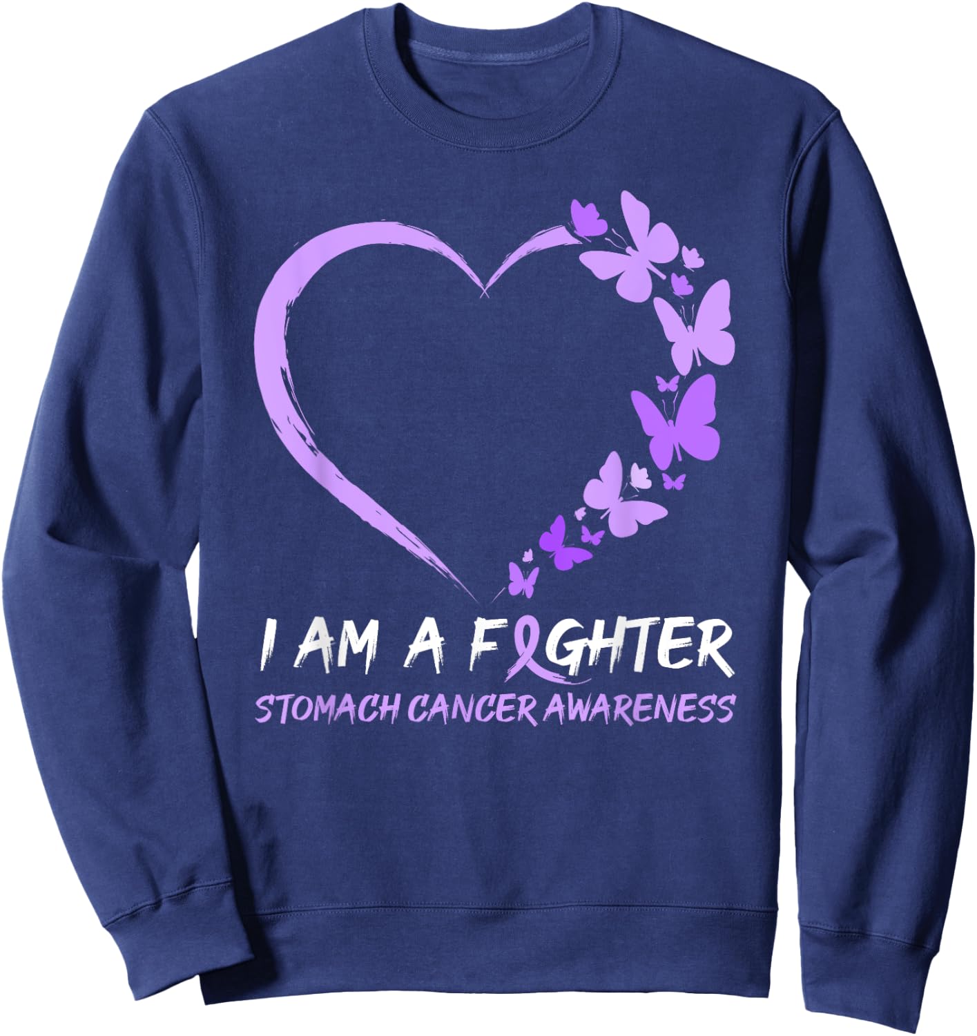 Butterfly Heart I Am A Fighter Stomach Cancer Awareness Sweatshirt - Sweatshirt | Navy