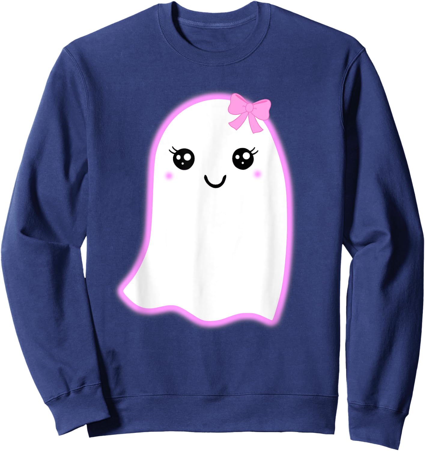 Halloween Cute Ghost Kawaii Style Pink Bow Girls Graphic Sweatshirt - Sweatshirt | Navy