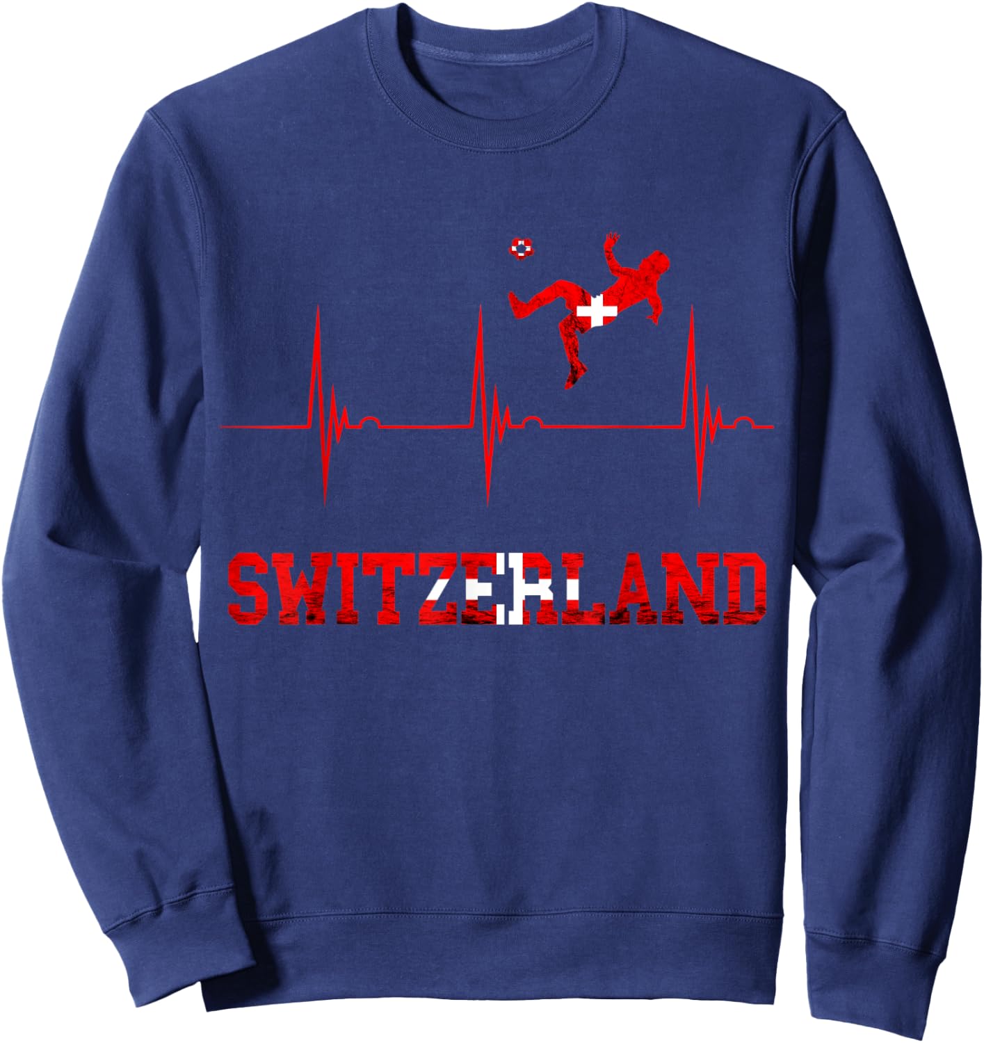 Switzerland Soccer Heartbeat EKG Pulse Schweiz Swiss Flag Sweatshirt - Sweatshirt | Navy