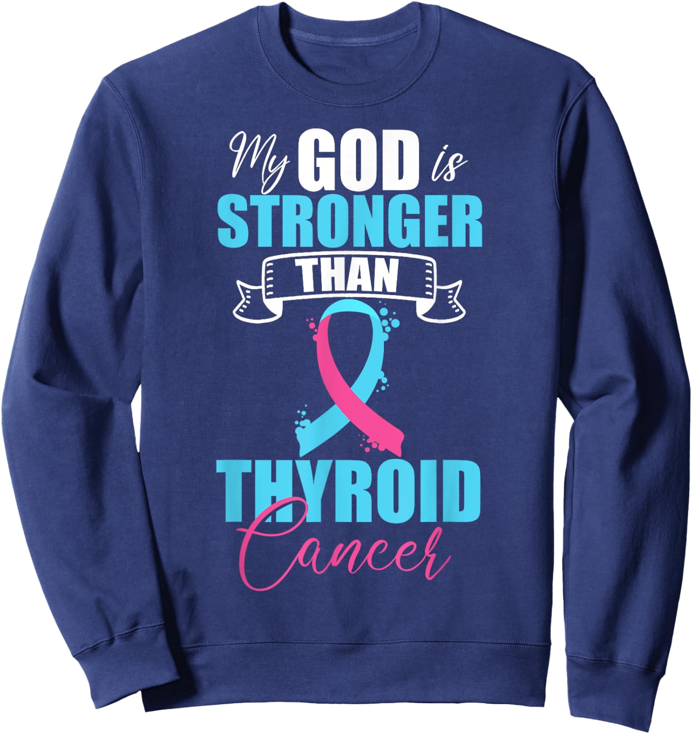 Thyroid Cancer Pink Purple Teal Ribbon Survivor Fighter Sweatshirt - Sweatshirt | Navy