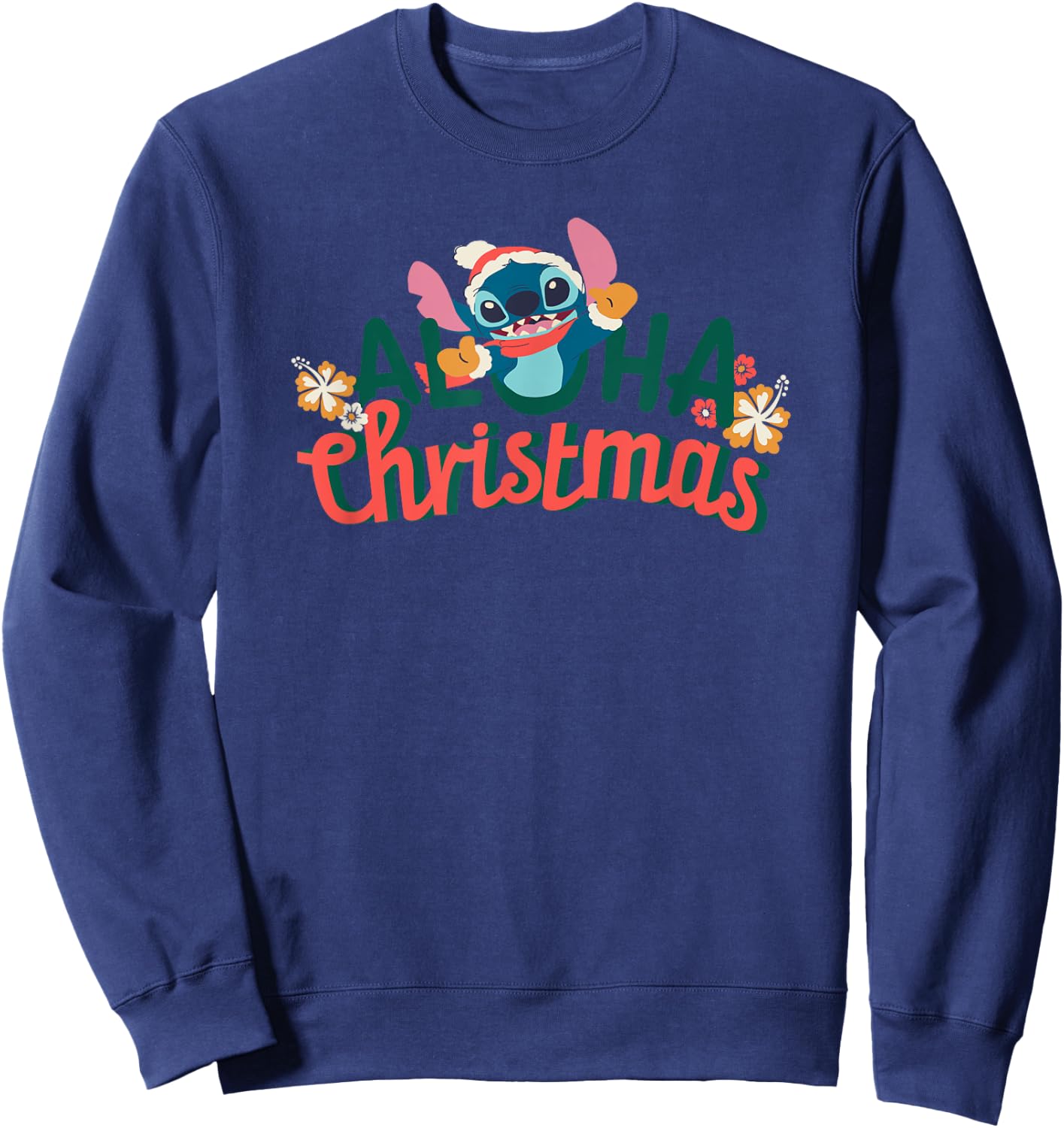 Amazon Essentials Men's Stitch Smiling Aloha Christmas , Black Graphic Print, Small Sweatshirt - Sweatshirt | Navy