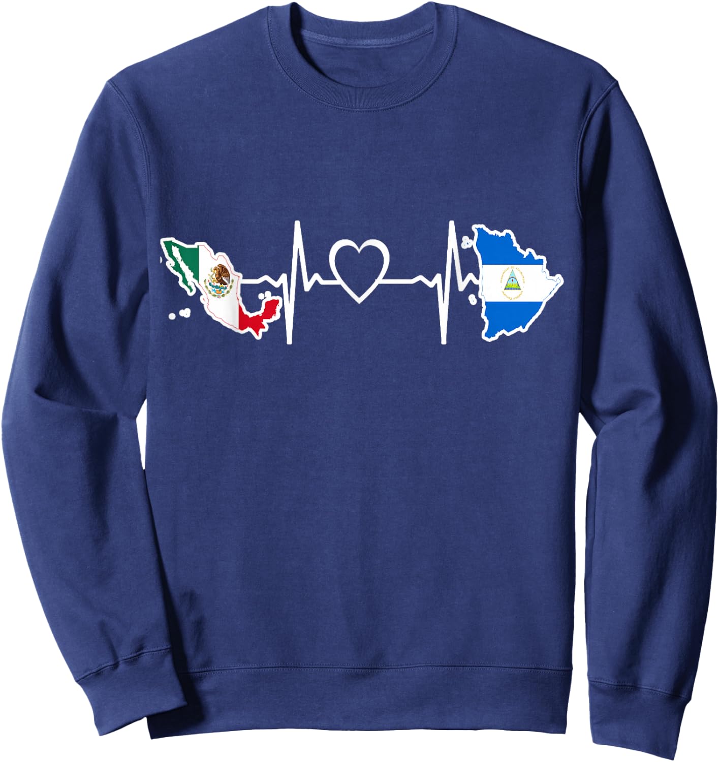 Mexico Nicaragua Flag - Mexican Nicaraguan HeartBeat Sweatshirt - Sweatshirt | Navy