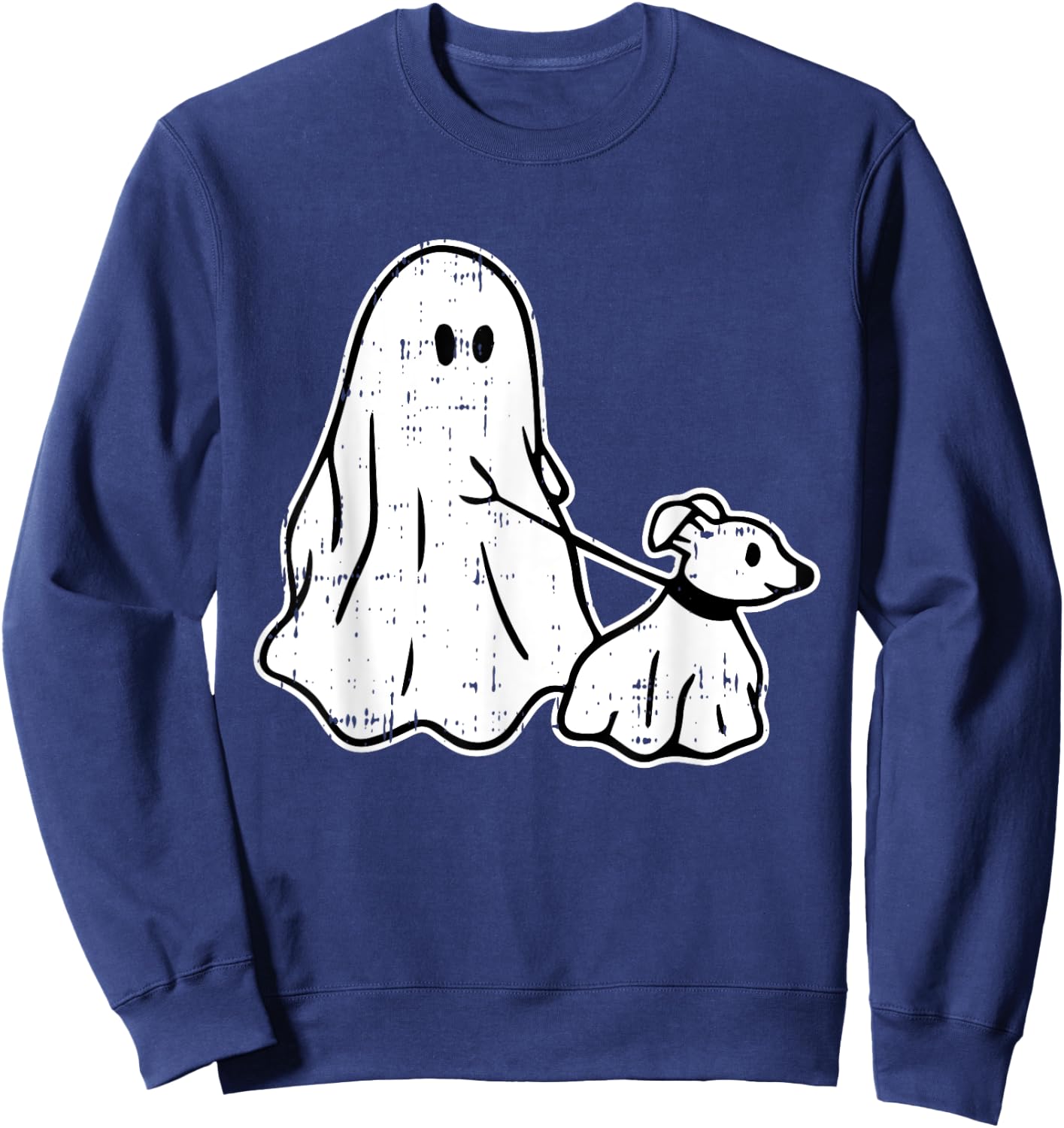 Ghost Holding Puppy Dog Halloween Costume Ghoul Doggie Women Kids Sweatshirt - Sweatshirt | Navy