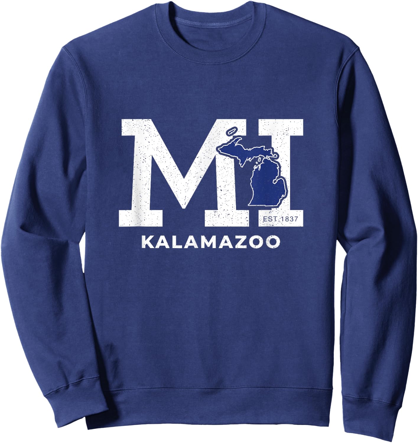 Kalamazoo Michigan MI Block Letters Vintage Athletic Sport Sweatshirt - Sweatshirt | Navy