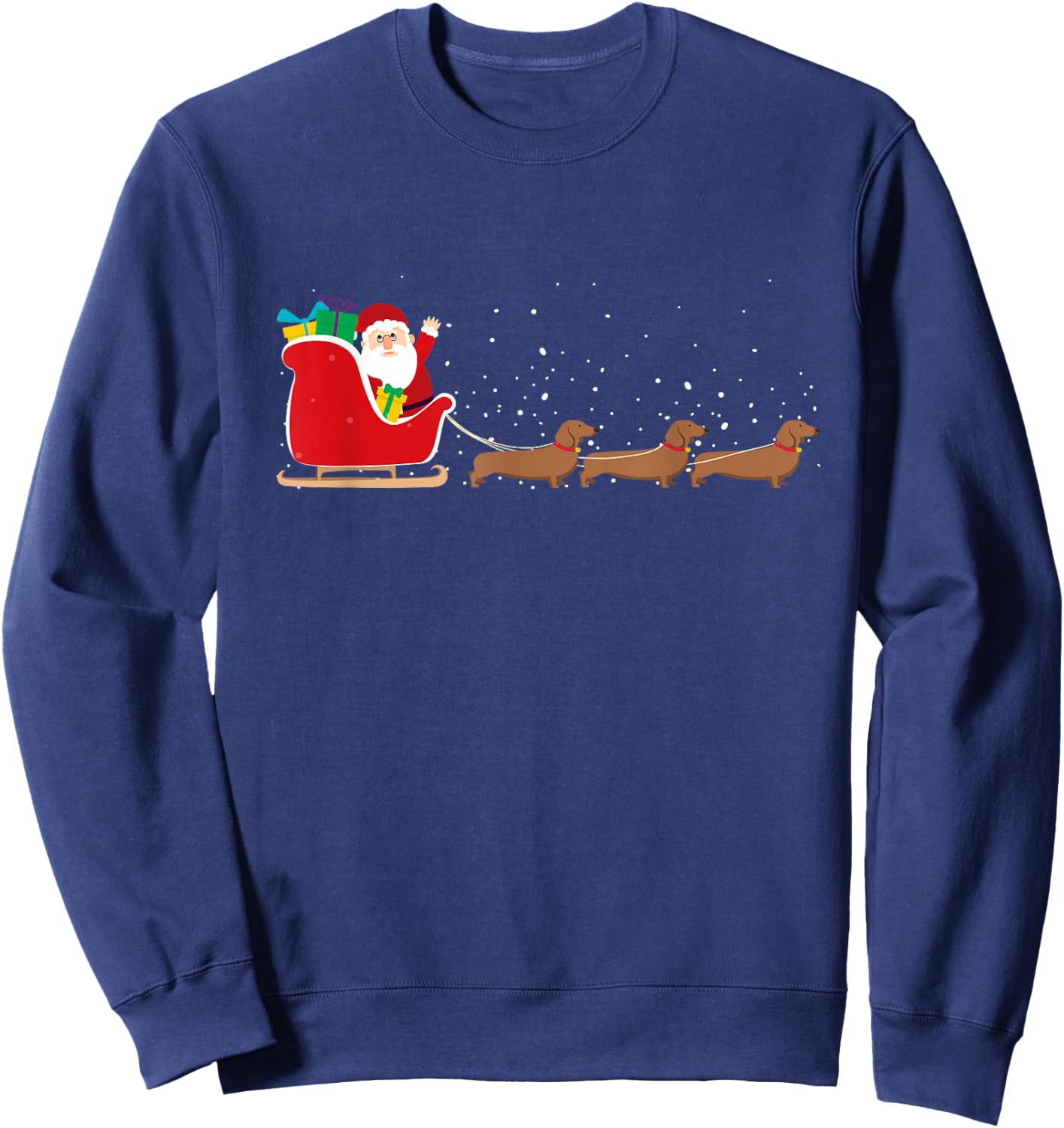 Dachshund Santa Christmas Sleigh - Funny Dachshund Xmas Sweatshirt - Sweatshirt | Navy