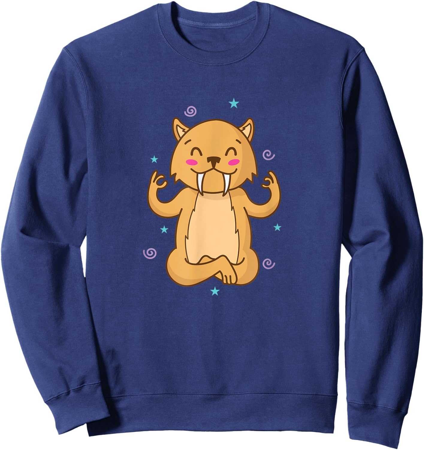 Saber Tooth Tiger meditates wild Cat Predator Men Women Kids Sweatshirt - Sweatshirt | Navy