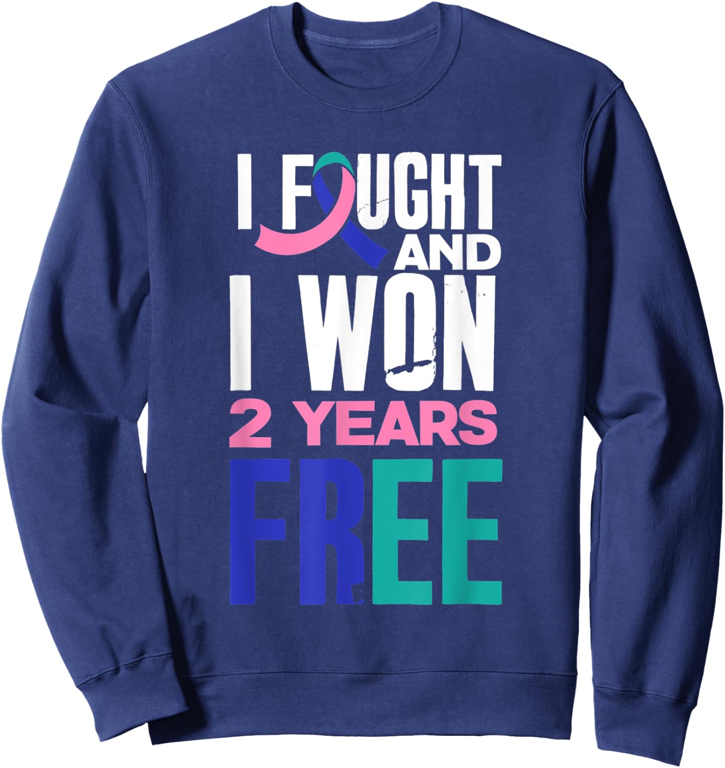 I Fought And I Won 2 Years Free Thyroid Cancer Survivor Sweatshirt - Sweatshirt | Navy