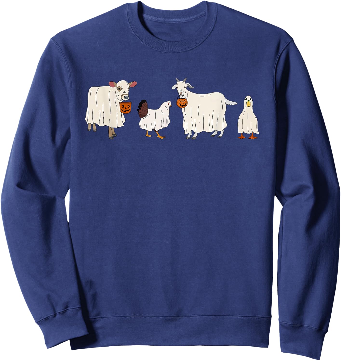 Funny Ghost Cow Halloween Farm Animals Pumpkin Spooky Season Sweatshirt - Sweatshirt | Navy