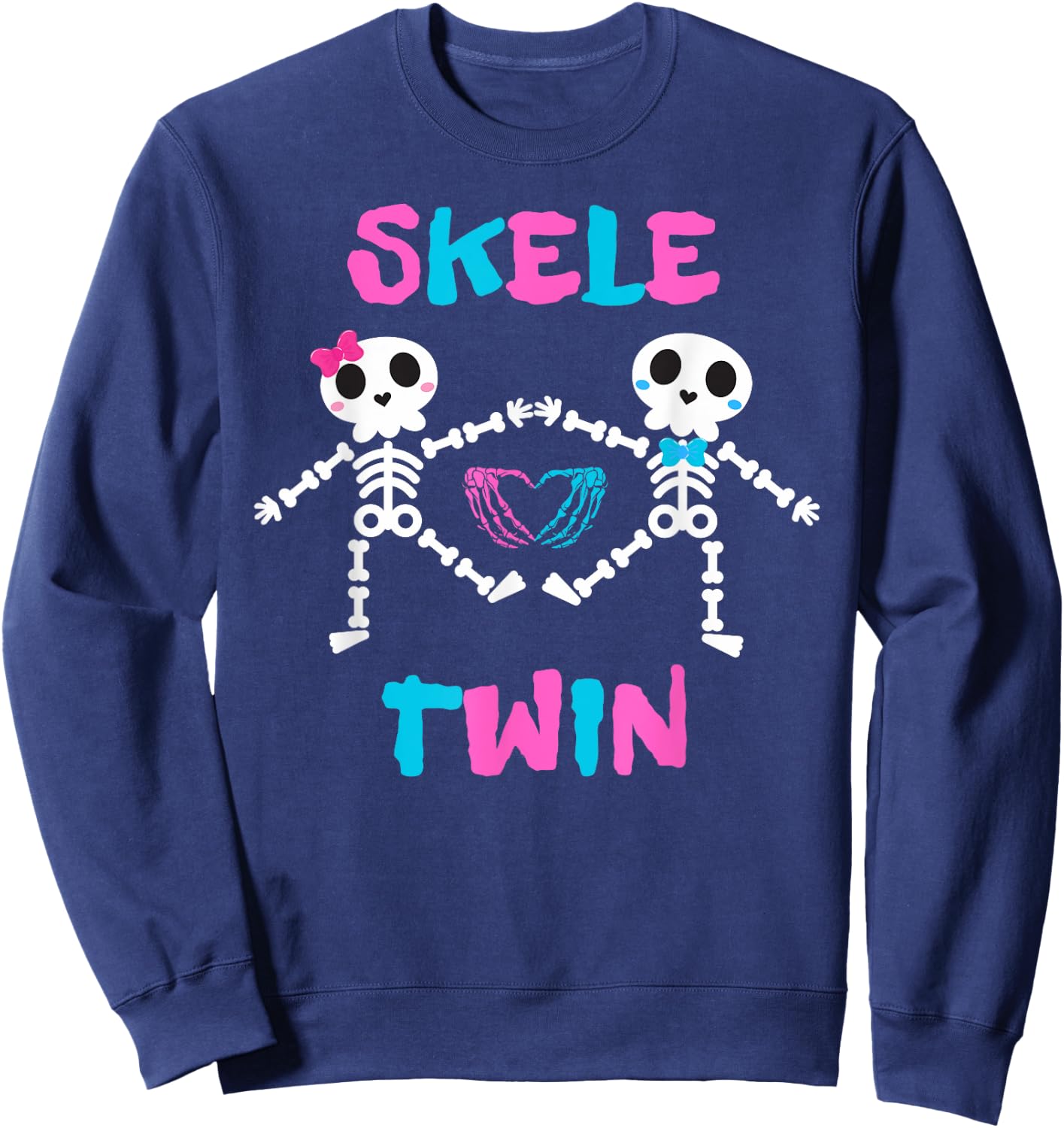 Skele Cute Twins Halloween Two Horror Skeletons Lover Family Sweatshirt - Sweatshirt | Navy