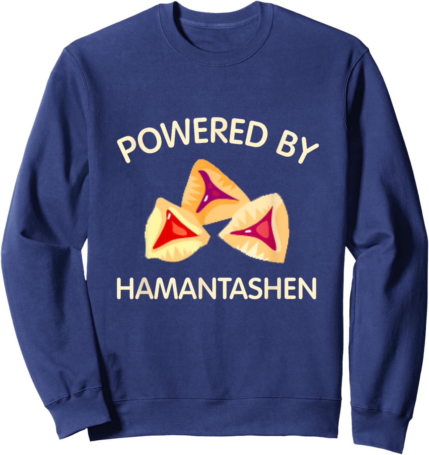 Powered By Hamantashen Happy Purim Costume Party Jewish Sweatshirt - Sweatshirt | Navy