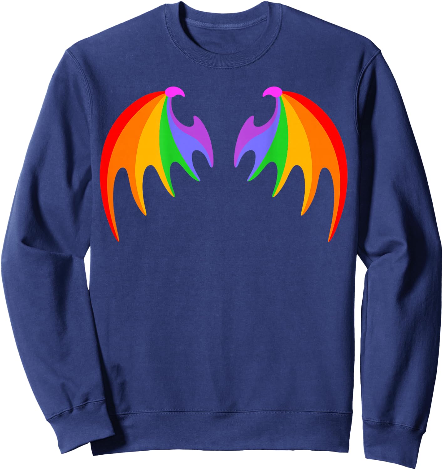 BACK PRINT Rainbow Dragon Bat Wings Cute Pride Party Magic Sweatshirt - Sweatshirt | Navy