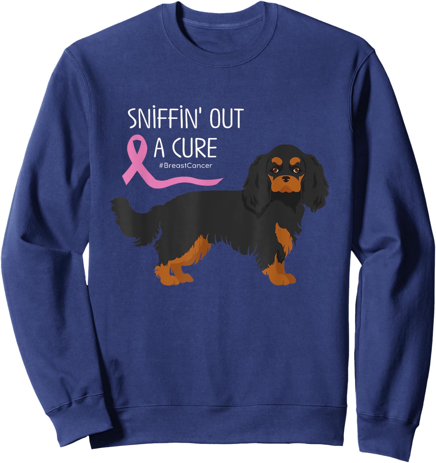 Cavalier King Charles Spaniel Lover Breast Cancer Awareness Sweatshirt - Sweatshirt | Navy