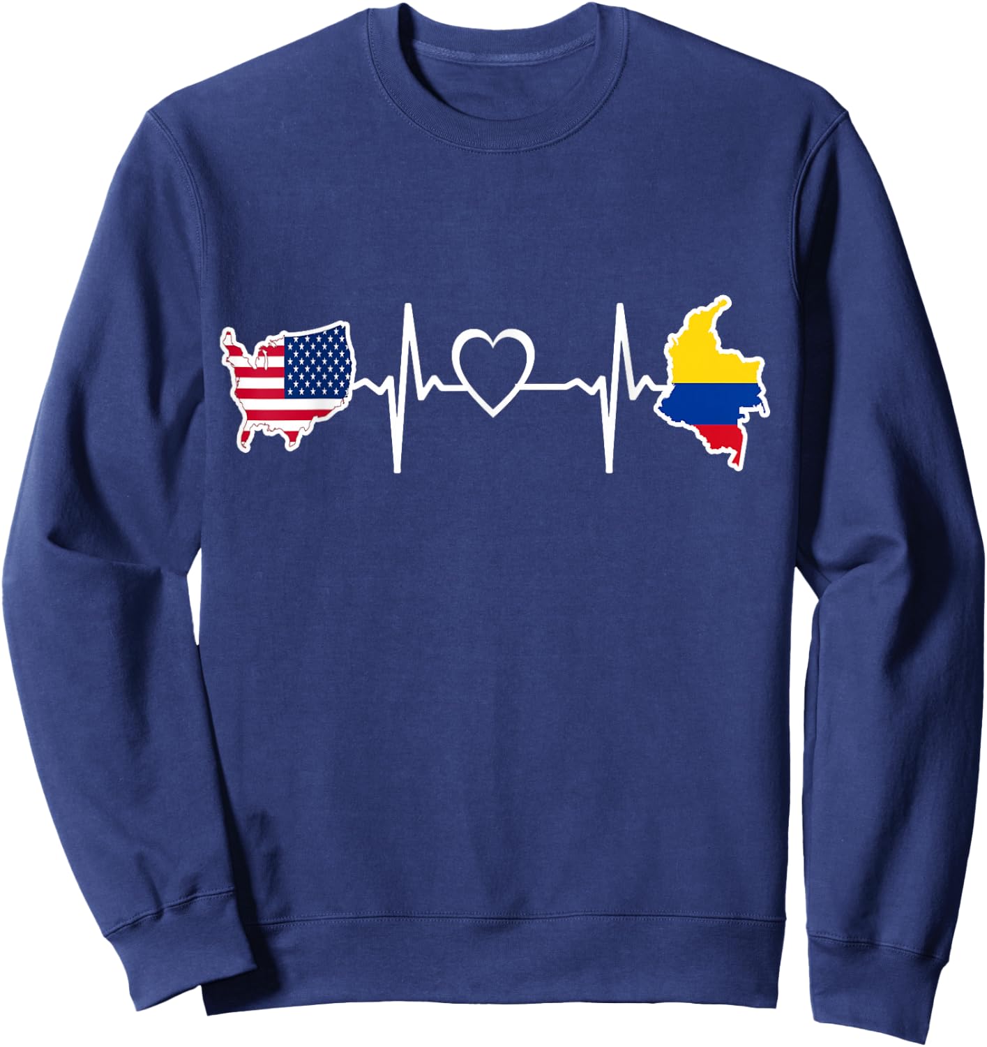 Colombia USA Heartbeat - Colombian American USA Flag Sweatshirt - Sweatshirt | Navy