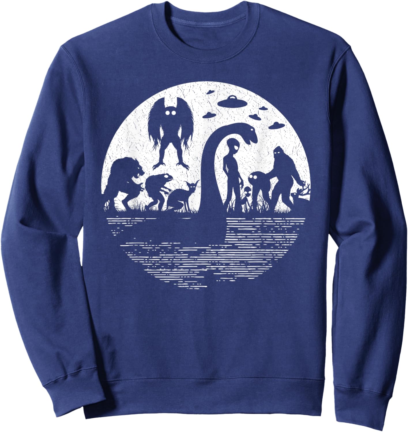 Bigfoot Loch Ness Monster Mothman And Aliens! Funny Cryptid Sweatshirt - Sweatshirt | Navy