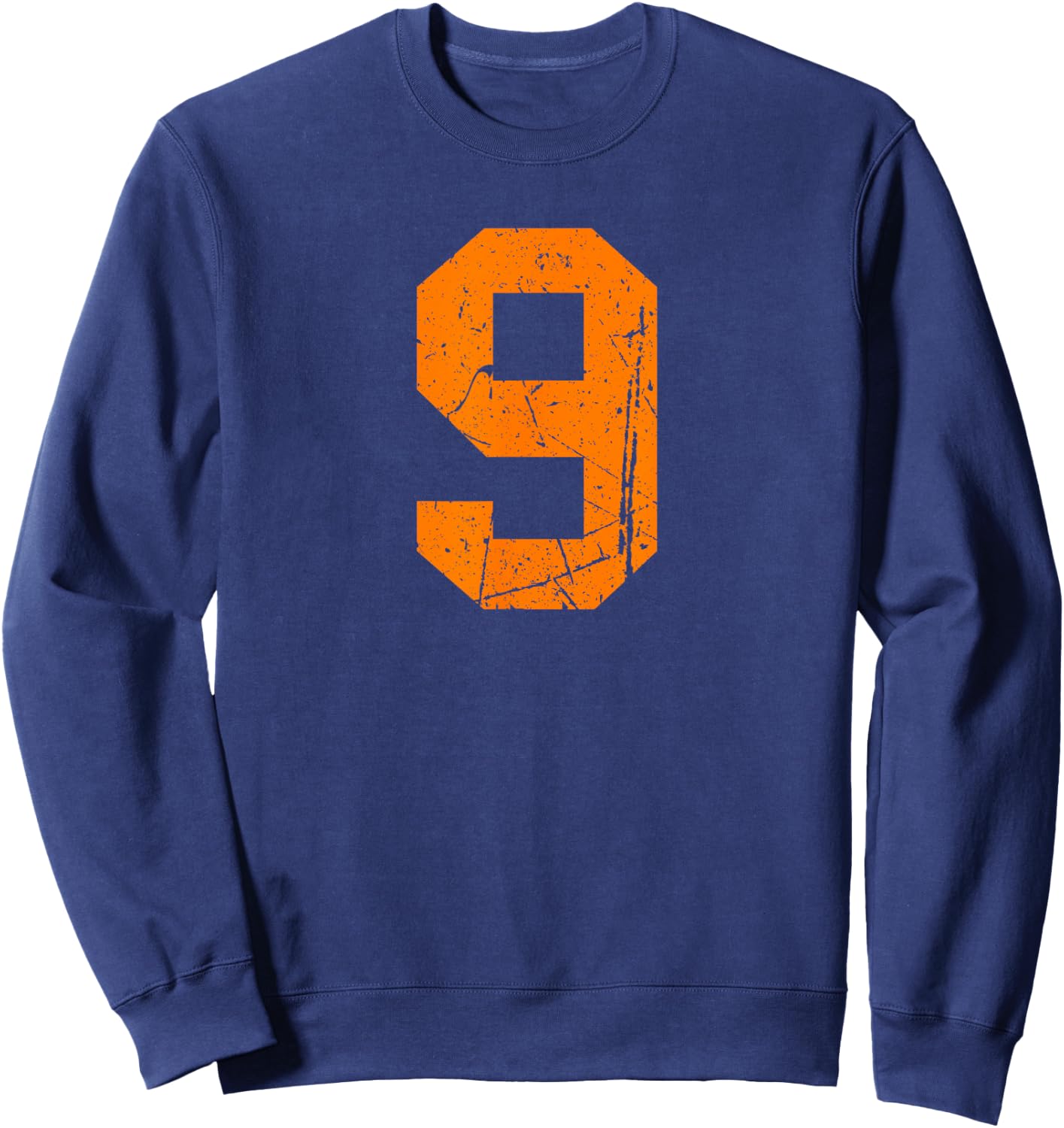 Number #9 Orange Vintage Varsity Number Sweatshirt - Sweatshirt | Navy