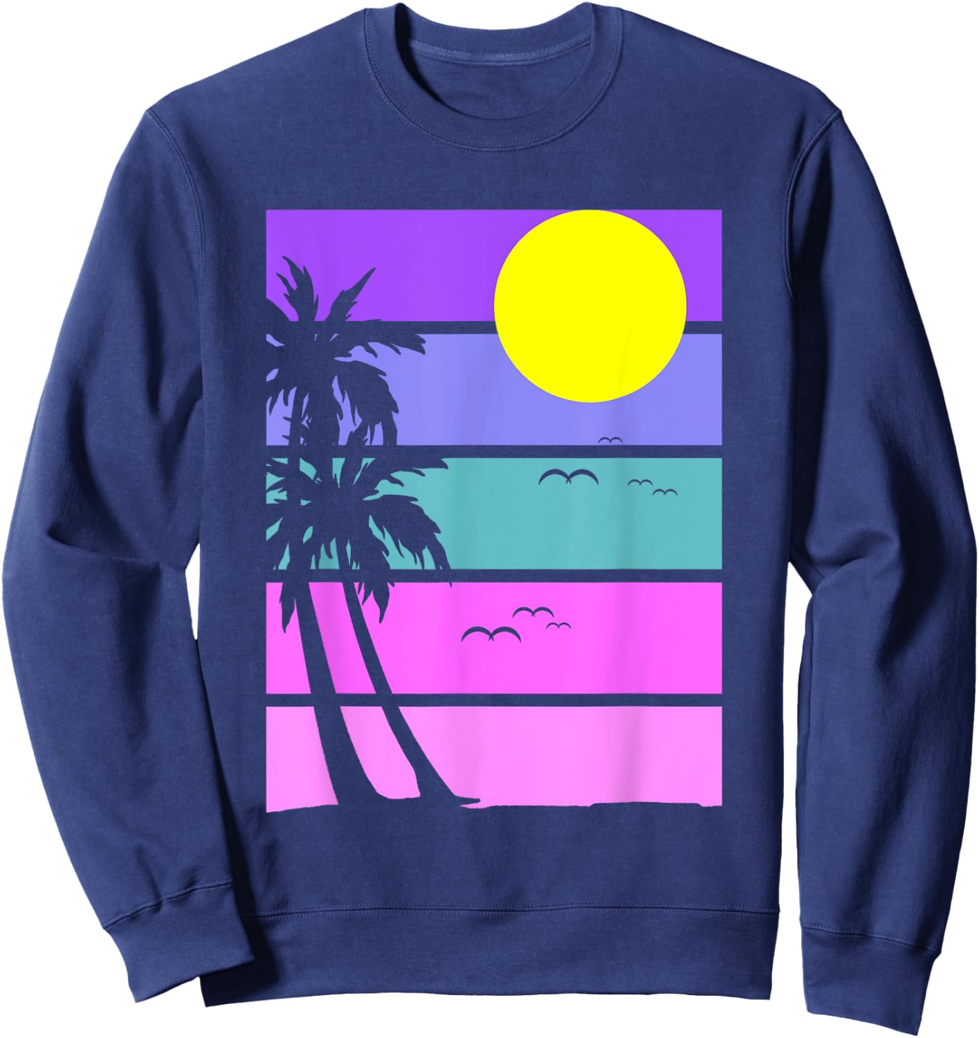 Retro 80s Aesthetic Palm Trees 1990s Tropical Vaporwave Sweatshirt - Sweatshirt | Navy