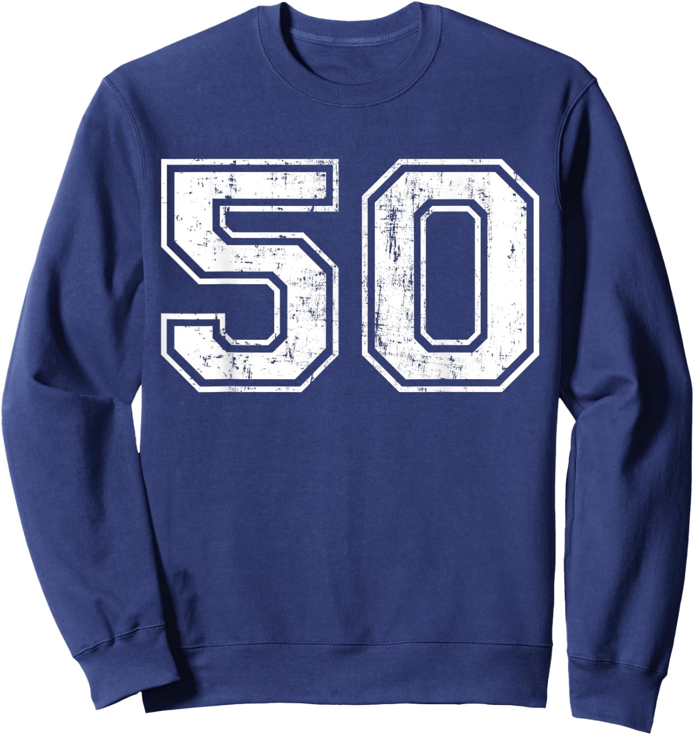Number 50 Distressed Vintage Fifty Sports Training Practice Sweatshirt - Sweatshirt | Navy