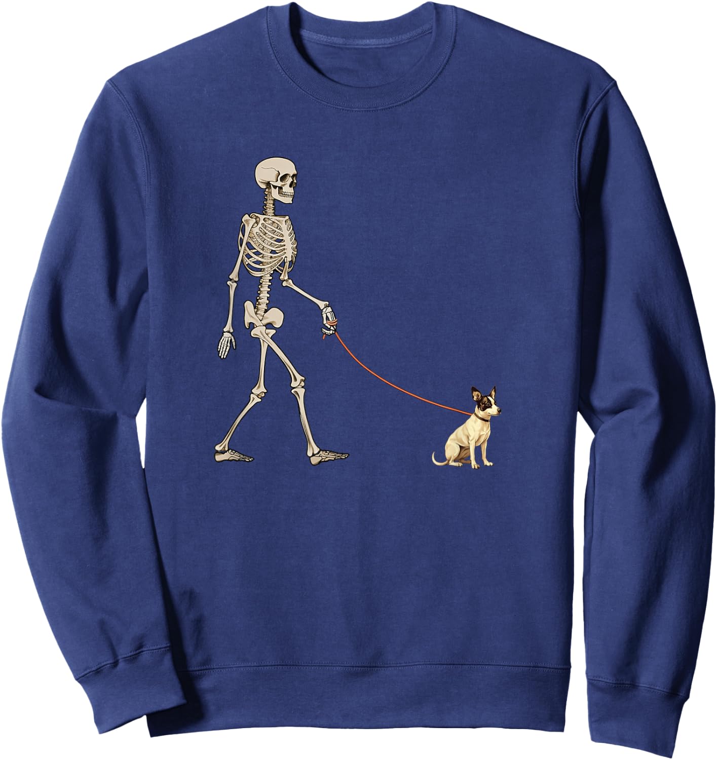 Funny Rat Terrier Skeleton Dog Walking Halloween Dog Sweatshirt - Sweatshirt | Navy
