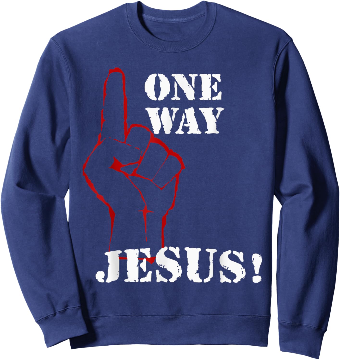 One Way Jesus People Christian Revolution Finger Up Retro Sweatshirt - Sweatshirt | Navy