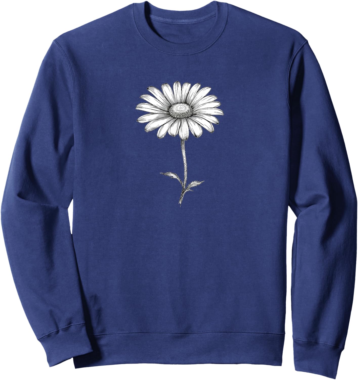 Daisy, Flower, Black and White, Minimal, Floral, Fashion Sweatshirt - Sweatshirt | Navy
